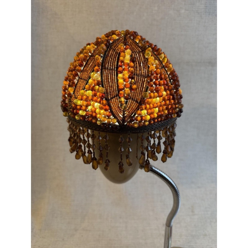 Vintage Amber Beaded Lamp Shade Hanging Fringe Boho Style